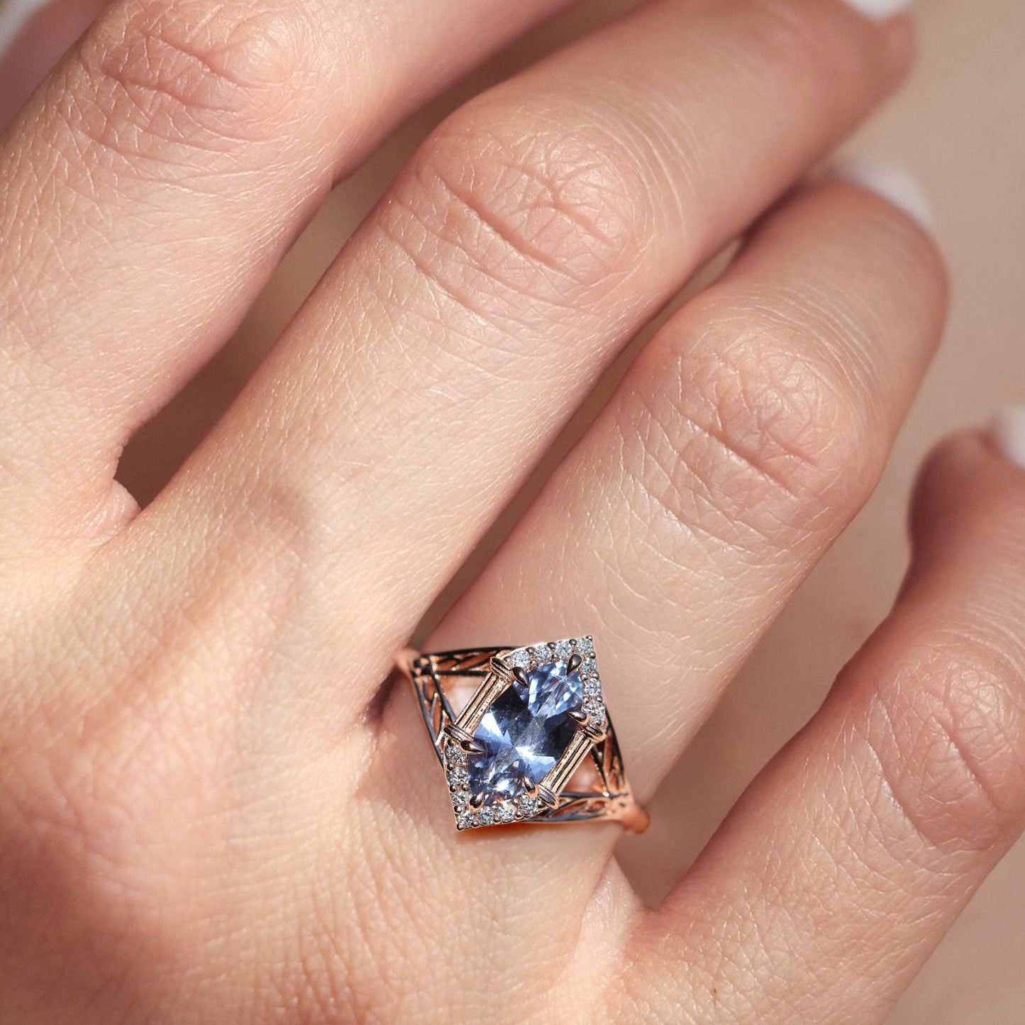 Unique Marquise Lab Sapphire Engagement Ring