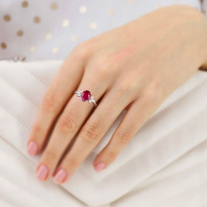 Unique Pear Ruby Engagement Ring Simple Cluster Bridal Ring