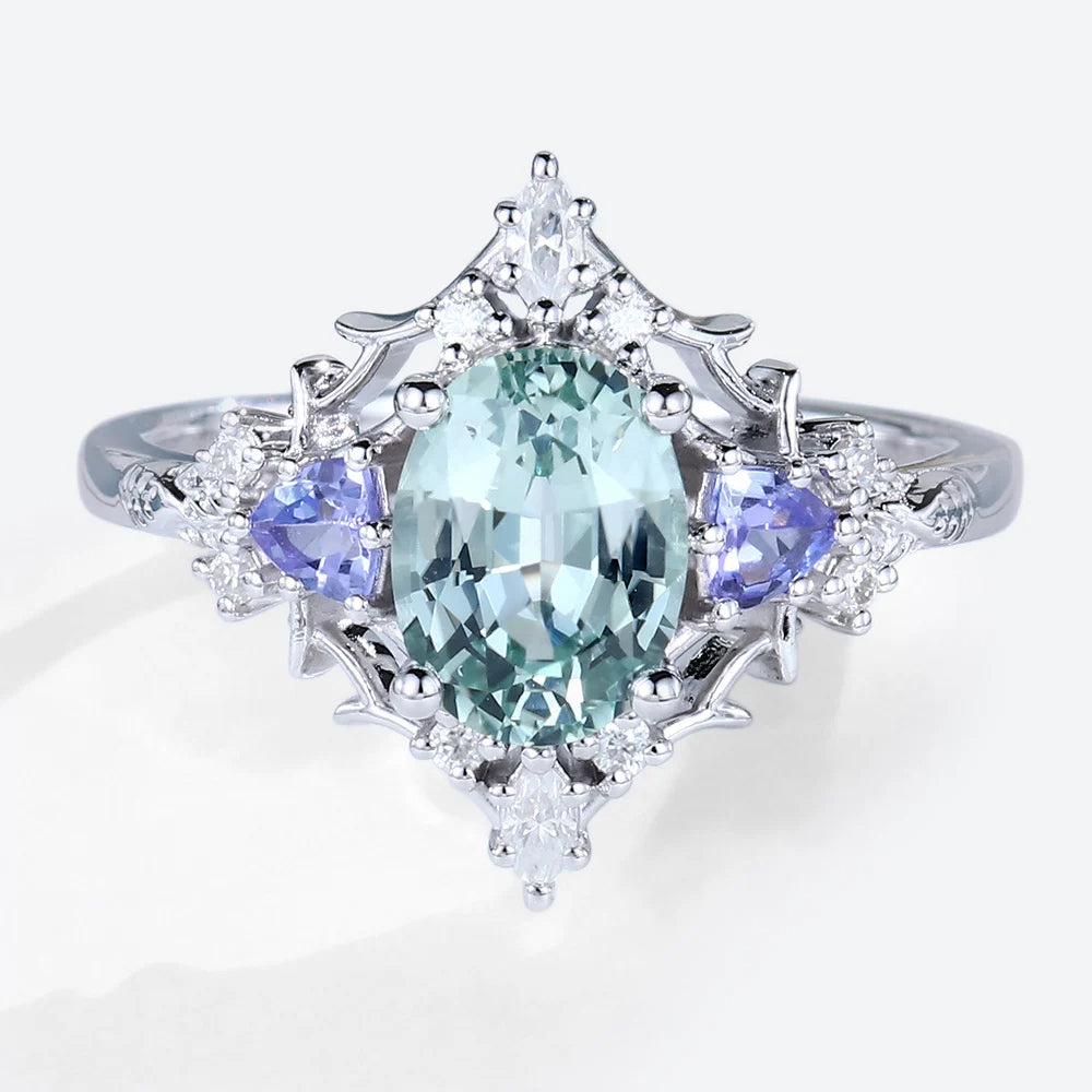 Vintage Briar Rose Oval Green Sapphire Engagement Ring Filigree Ring