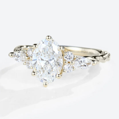 Unique Oval Moissanite Engagement Ring Twisted Bridal Ring
