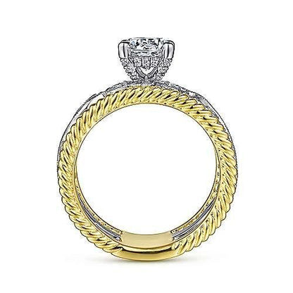 Two-tone Vintage Engraved Round Cut Engagement Ring