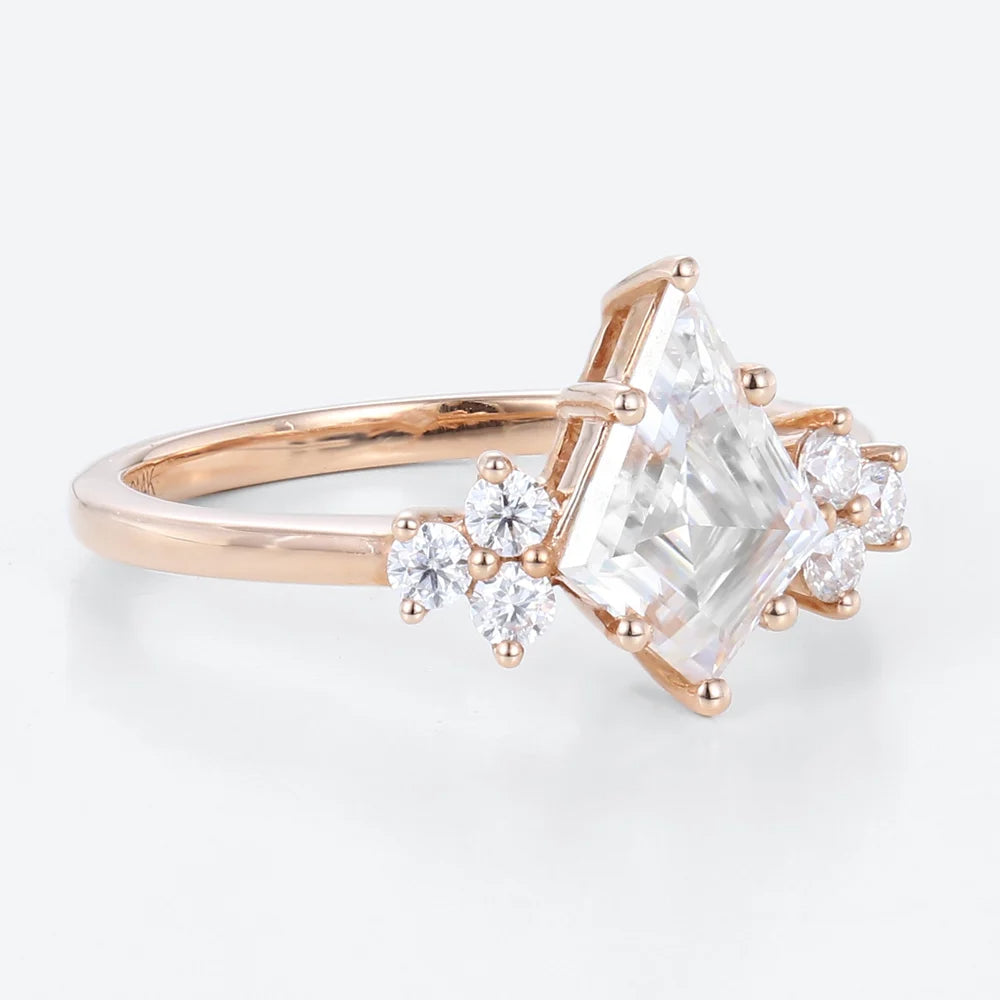 Unique Kite Moissanite Engagement Ring Cluster Promise Ring