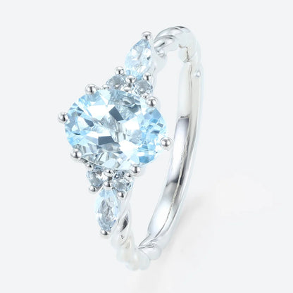Vintage Oval Lab Aquamarine Twisted Engagement Ring for Women