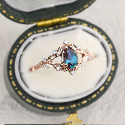 Unique Briar Rose Pear Lab Alexandrite Ring