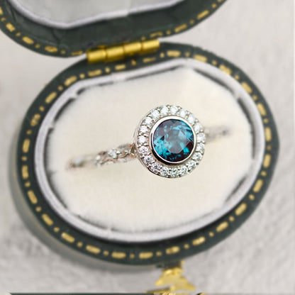 Unique Crown of Thorns Round Lab Alexandrite Ring