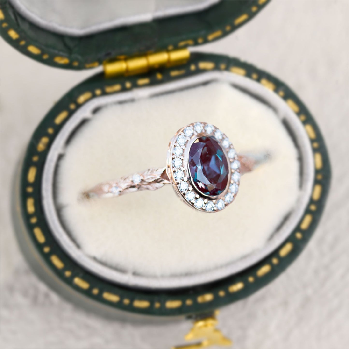 Unique Crown of Thorns Oval Lab Alexandrite Ring