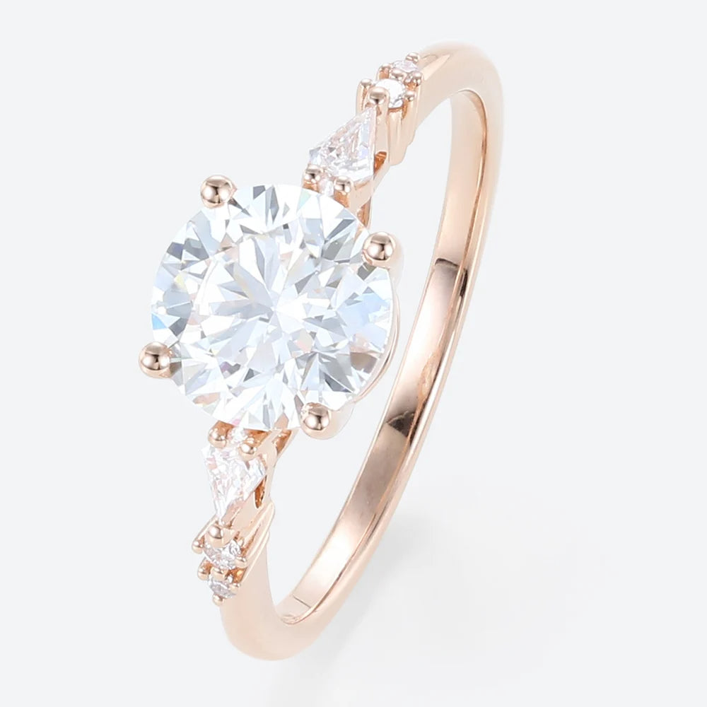 Unique Round Moissanite Engagement Rings Minimalist Bridal Ring