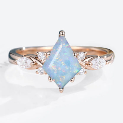 Unique Kite Opal Engagement Ring Art Deco Promise Ring