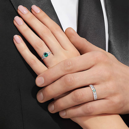 Unique Pear Lab Emerald His and Hers Matching Wedding Ring Set