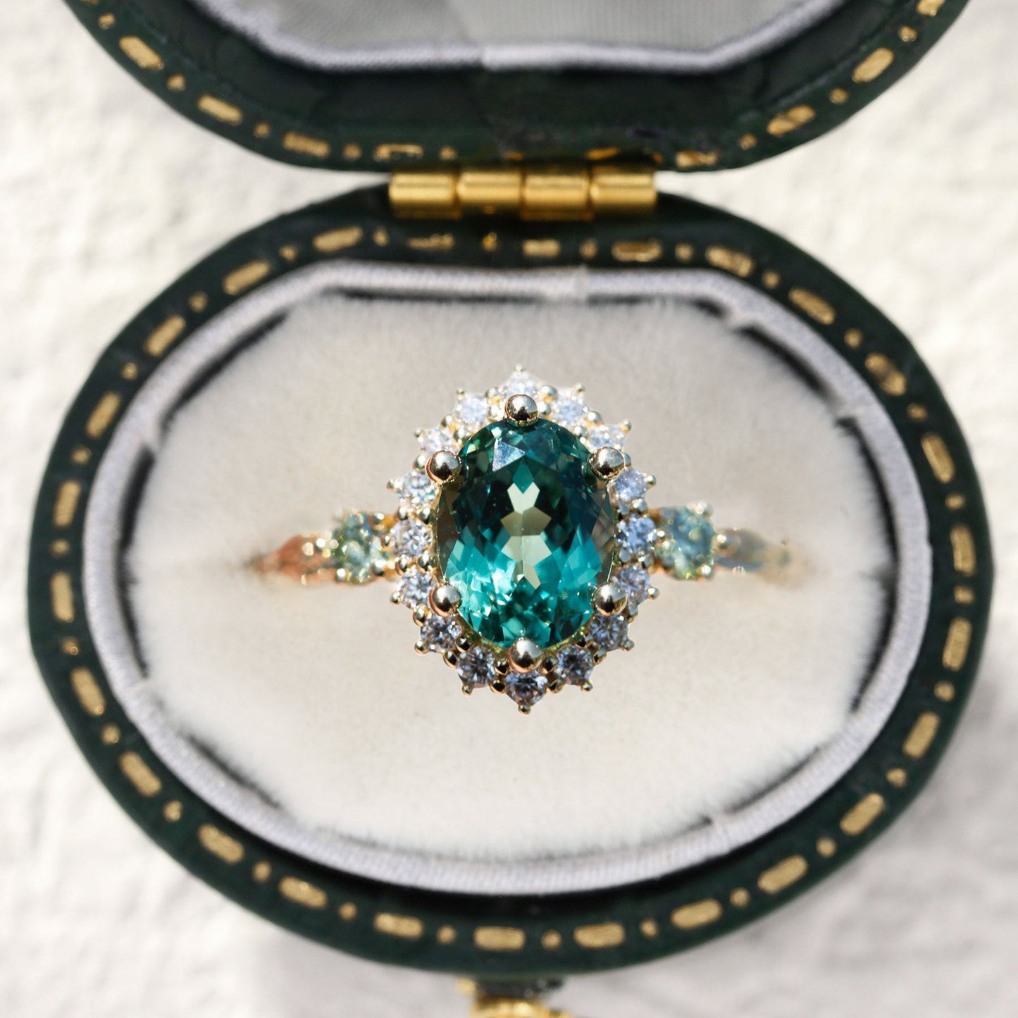 Unique Ash Oval Green Lab Sapphire Ring