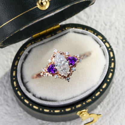 Customize your own Unique Briar Rose Marquise Moissanite and Amethyst Ring
