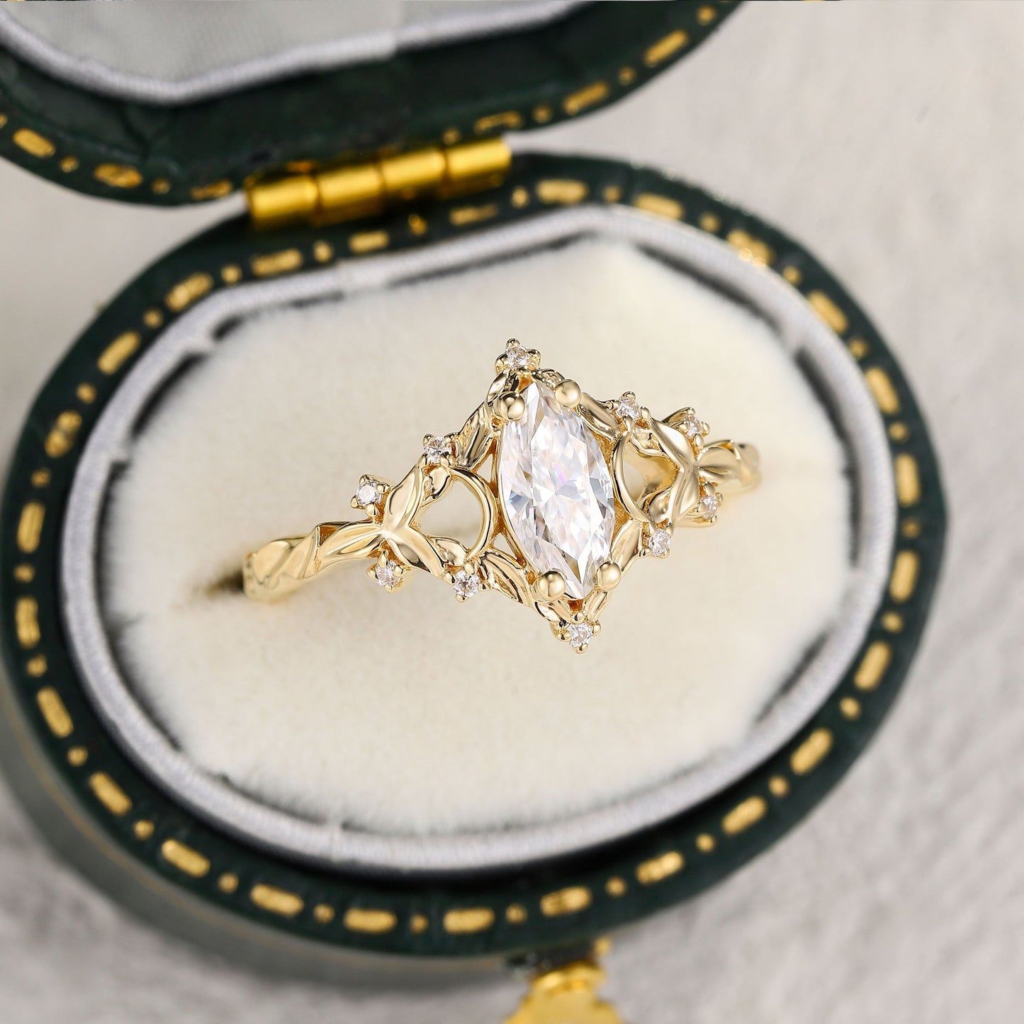 Unique Briar Moon Marquise Moissanite Ring