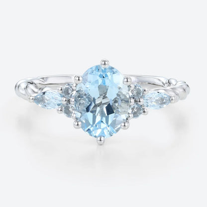 Vintage Oval Lab Aquamarine Twisted Engagement Ring for Women