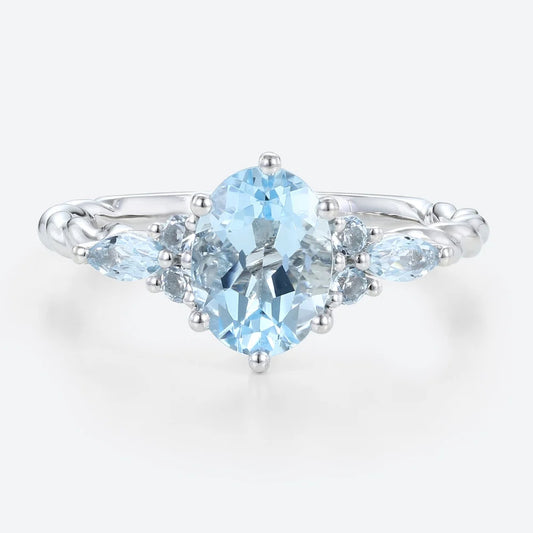 Vintage Oval Lab Aquamarine Twisted Engagement Ring for Women