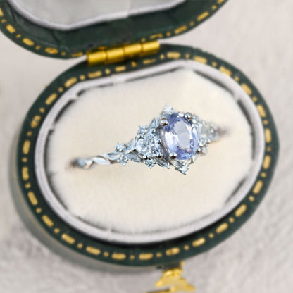 Unique Briar Rose Three Stone Oval Lab Lavender Sapphire Ring