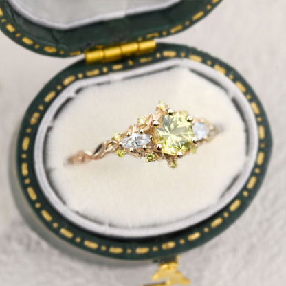 Unique Briar Rose Three Stone Round Citrine Ring