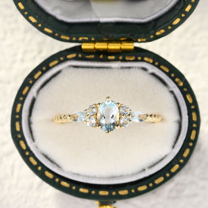 Vintage Oval Lab Aquamarine Twisted Engagement Ring for Women