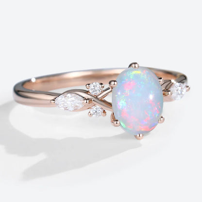 Vintage Oval Opal and Moissanite Engagement Ring