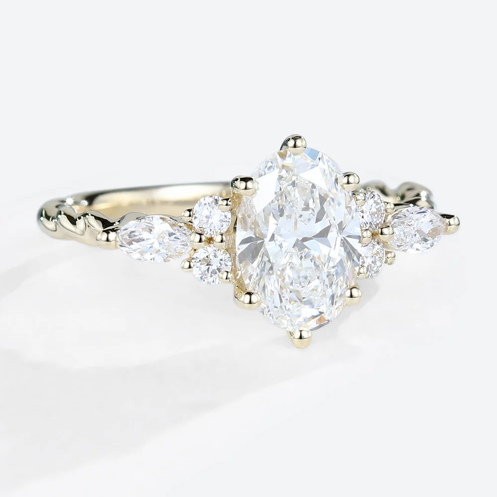 Unique Oval Moissanite Engagement Ring Twisted Bridal Ring