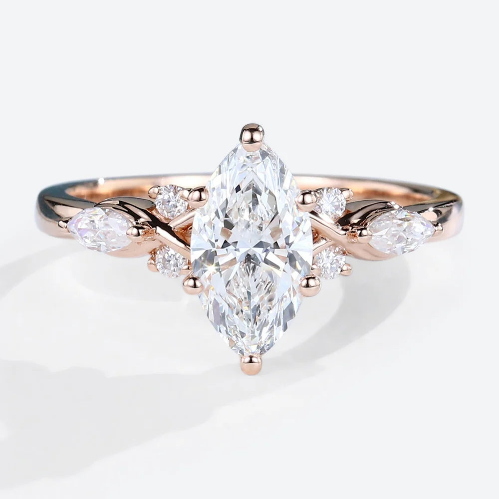Unique Marquise Moissanite Engagement Ring Bridal Ring
