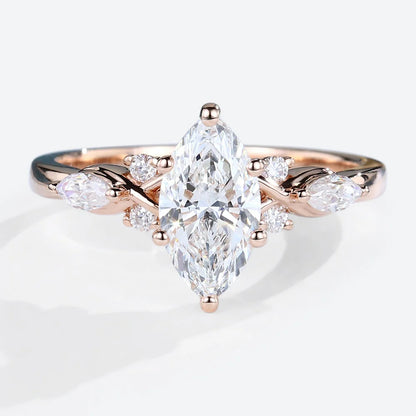 Unique Marquise Moissanite Engagement Ring Bridal Ring