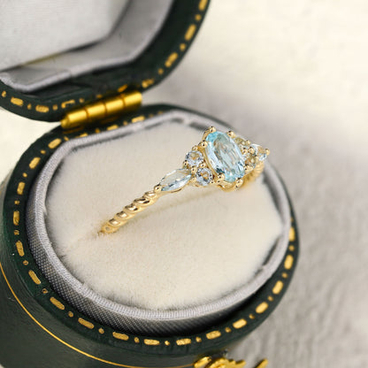 Vintage Oval Lab Aquamarine Twisted Engagement Ring for Women
