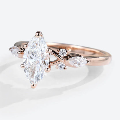 Unique Marquise Moissanite Engagement Ring Bridal Ring