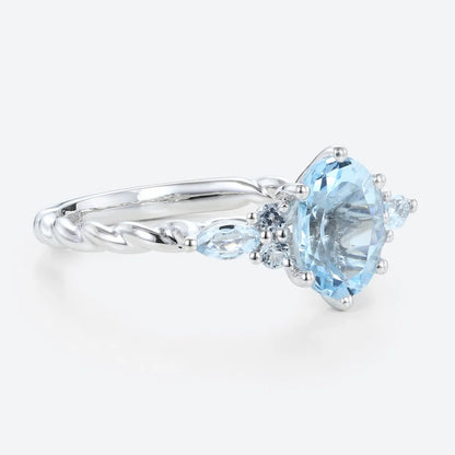Vintage Oval Lab Aquamarine Twisted Engagement Ring for Women