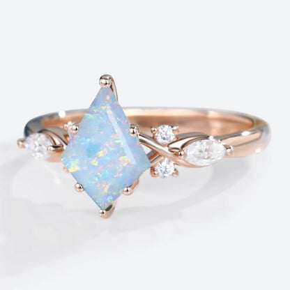 Unique Kite Opal Engagement Ring Art Deco Promise Ring