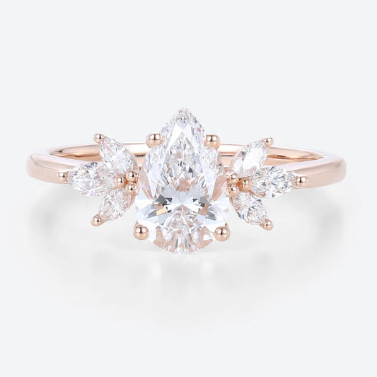 Unique Pear Moissanite Engagement Ring Simple Cluster Bridal Ring
