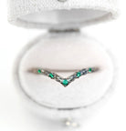 Unique floral engagement rings Round Emerald Wedding Band 18K White Gold  Engagement Ring