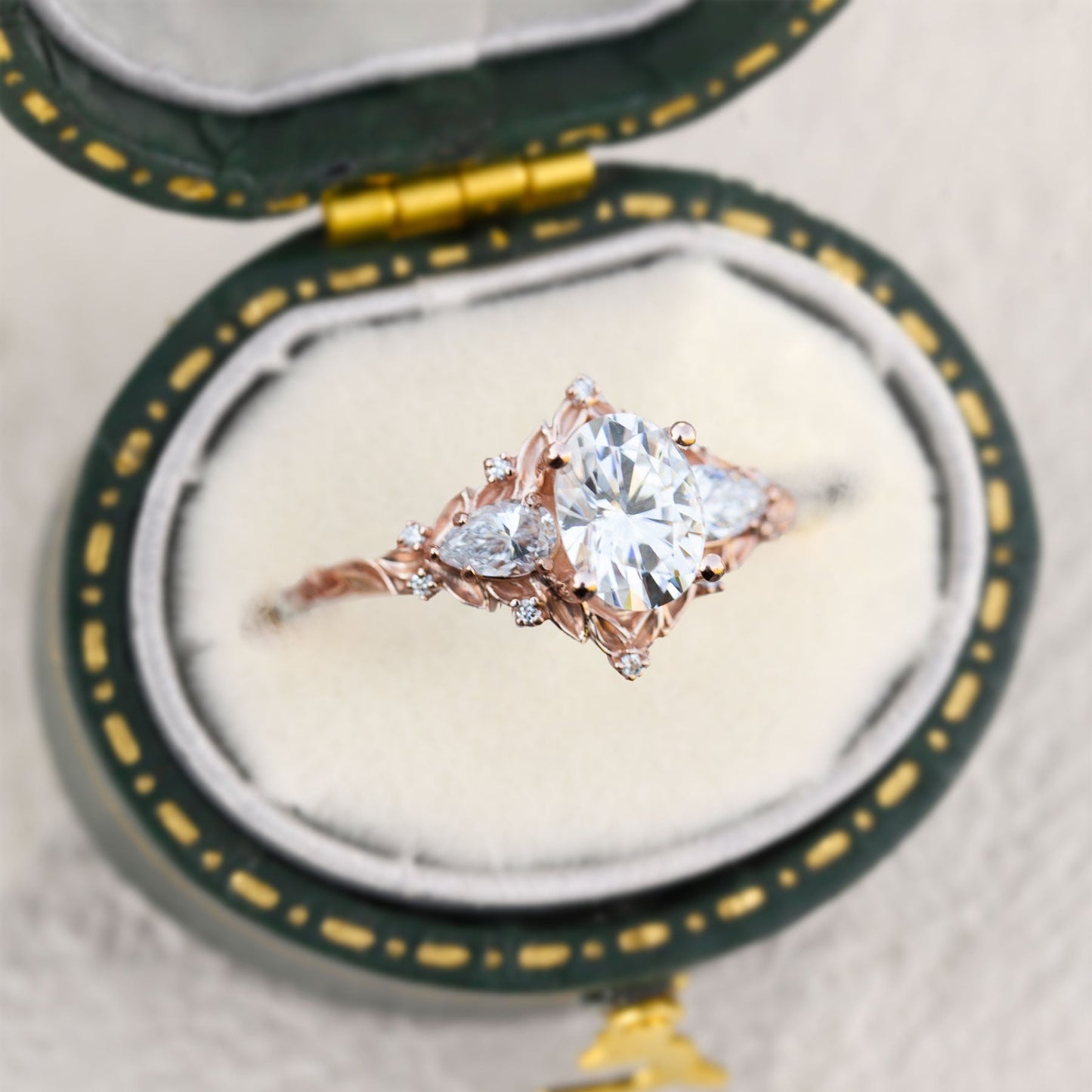 Unique Aurora Moon Oval Moissanite Engagement Ring