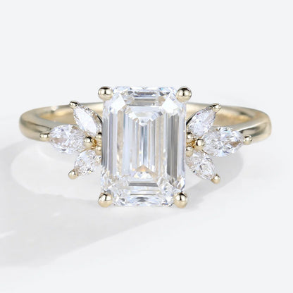 Vintage Emerald Cut Moissanite Engagement Ring Bridal Ring