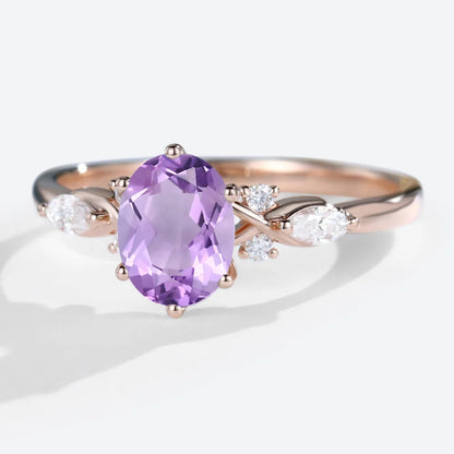 Vintage Oval Amethyst and Moissanite Engagement Ring