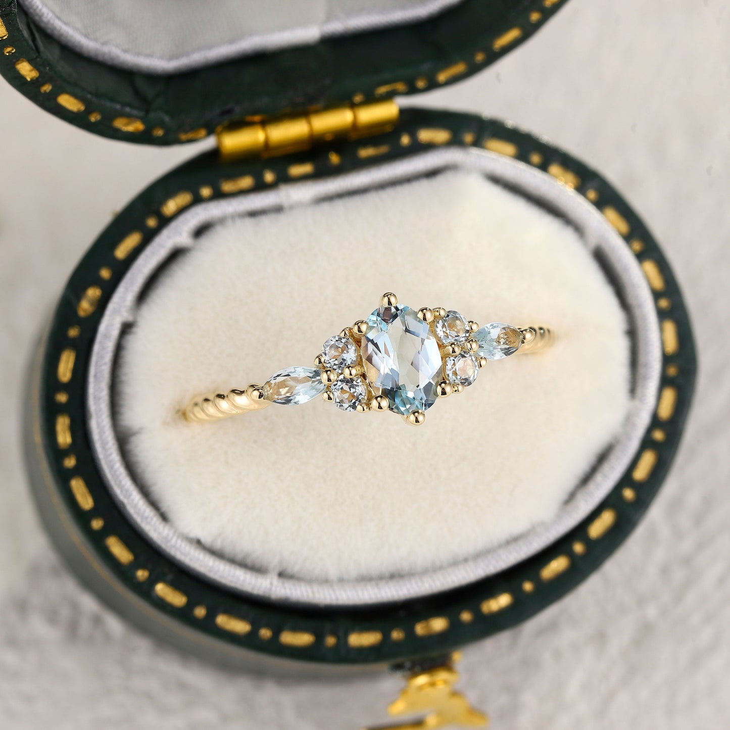 Vintage Oval Lab Aquamarine Twisted Engagement Ring for Women