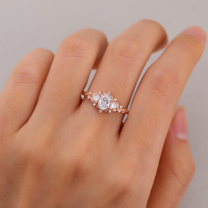 Classic Briar Rose Oval Moissanite Olive Leaves Engagement Ring Fairy Ring