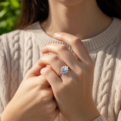 1.5ct Round Blue Moissanite Ring