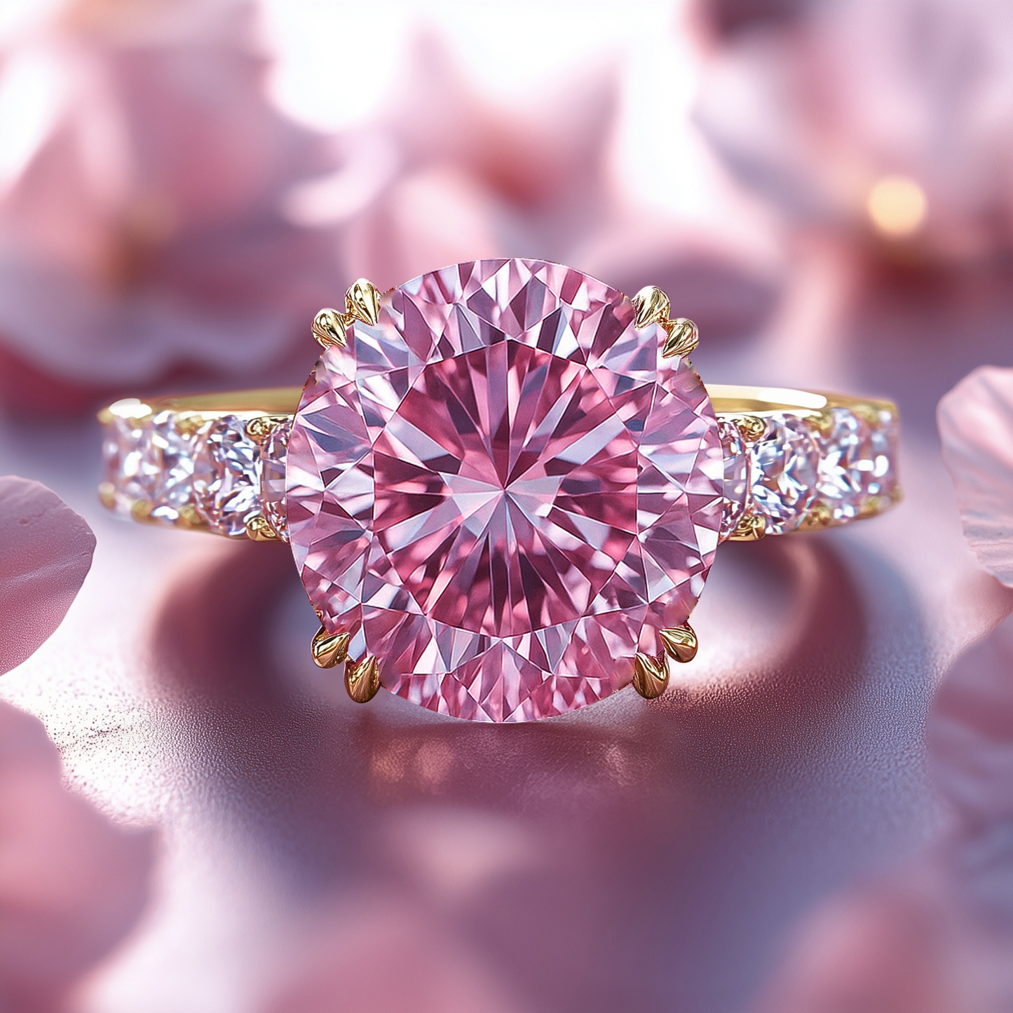 3CT Round Cut Pink Moissanite Engagement Ring