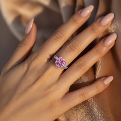 3CT Round Cut Pink Moissanite Engagement Ring
