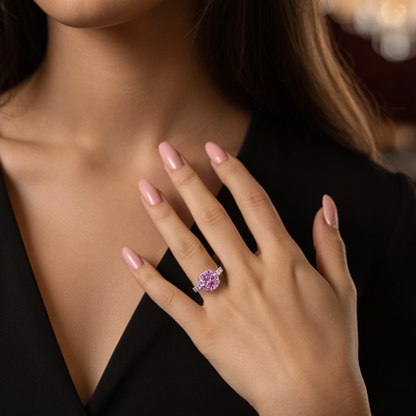 3CT Round Cut Pink Moissanite Engagement Ring