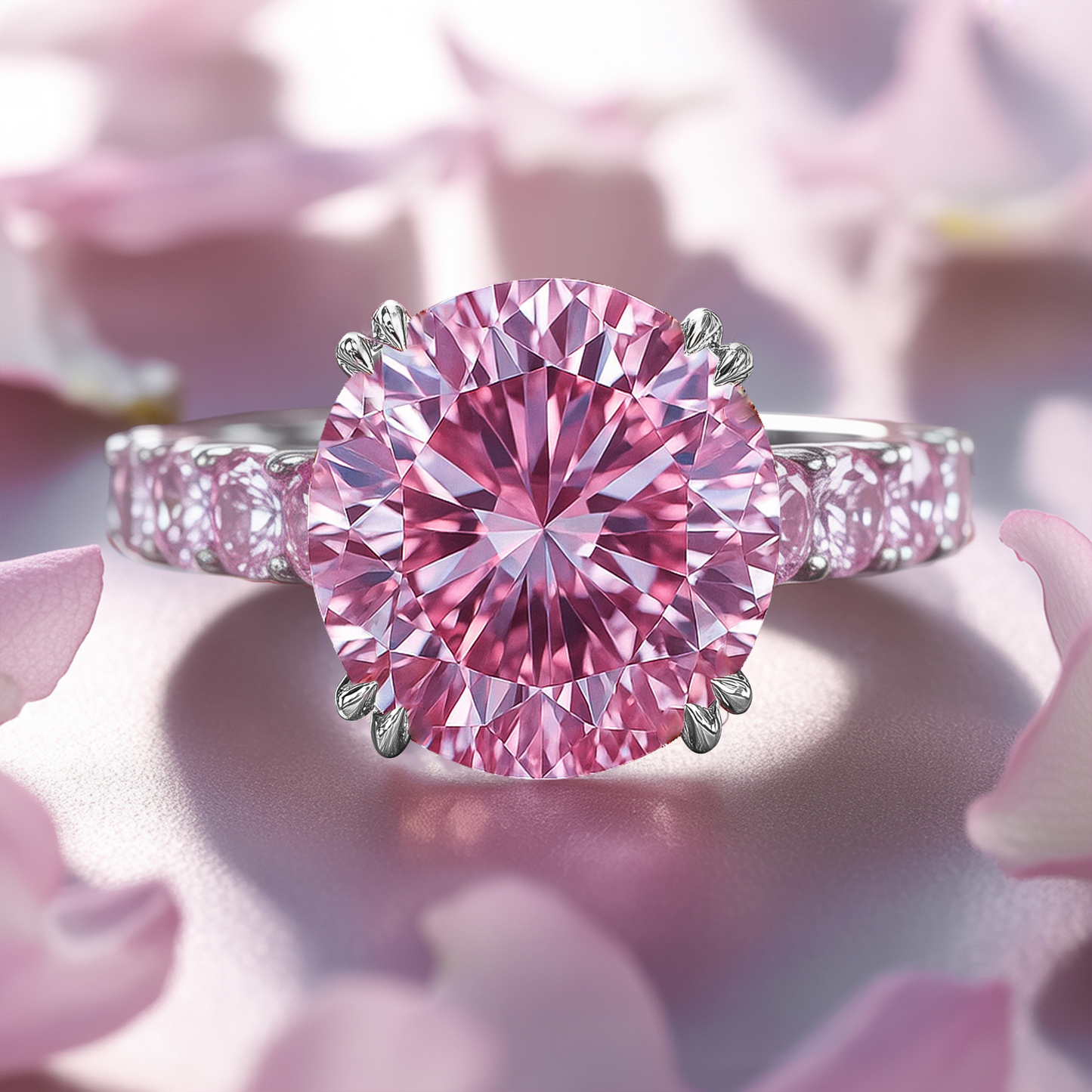 3CT Round Cut Pink Moissanite Engagement Ring
