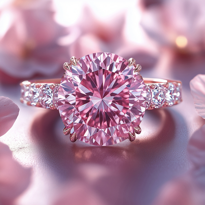 3CT Round Cut Pink Moissanite Engagement Ring