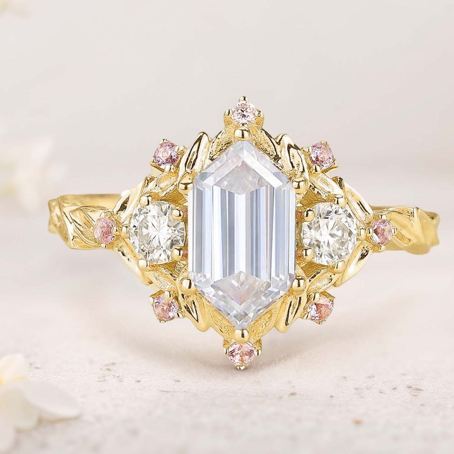 Unique floral engagement rings Long Hexagon Amethyst Cluster Wedding Ring Promise Ring For Women