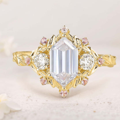 Unique floral engagement rings Long Hexagon Amethyst Cluster Wedding Ring Promise Ring For Women