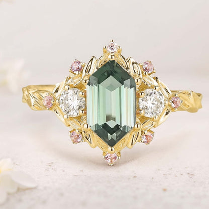 Unique floral engagement rings Long Hexagon Amethyst Cluster Wedding Ring Promise Ring For Women