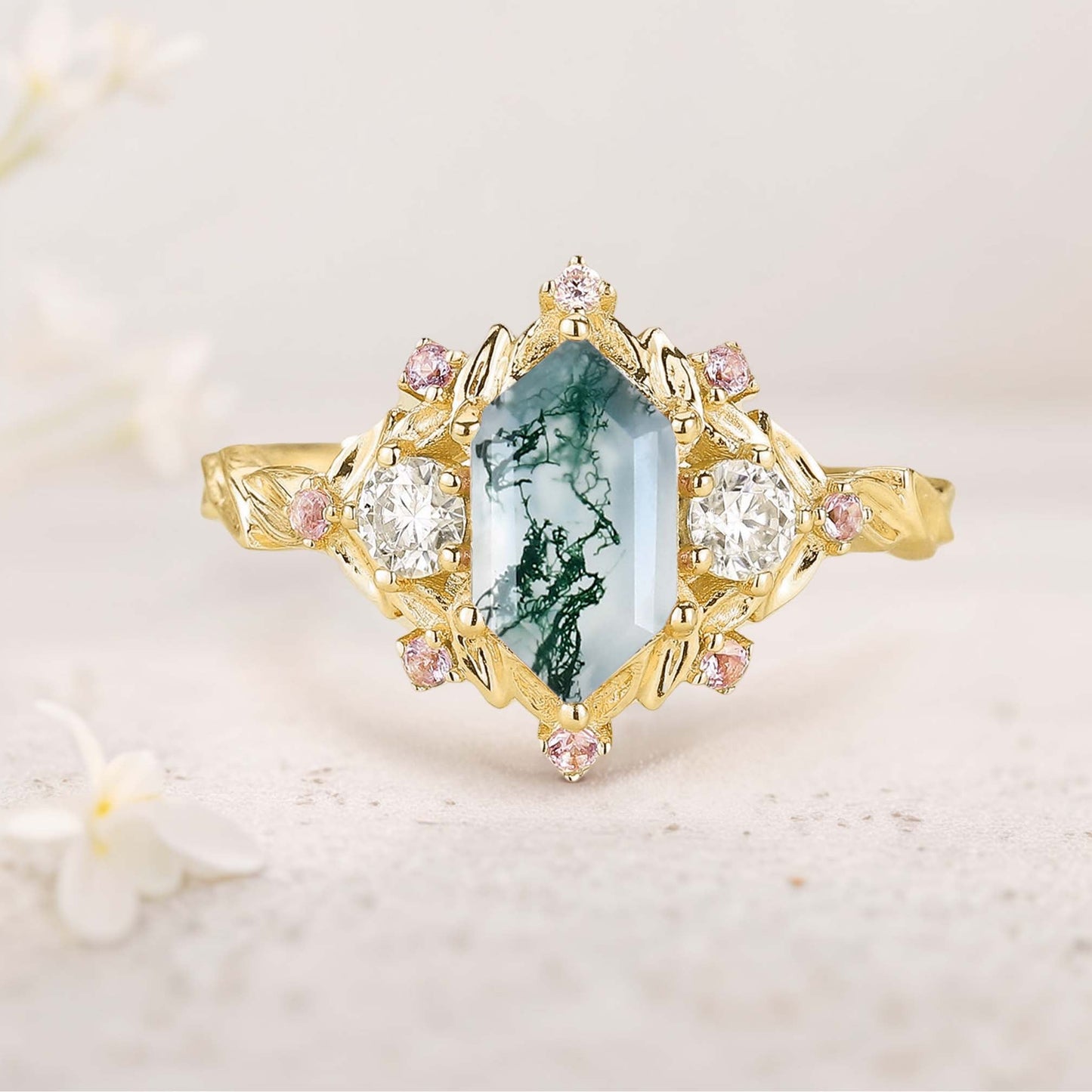 Unique floral engagement rings Long Hexagon Amethyst Cluster Wedding Ring Promise Ring For Women