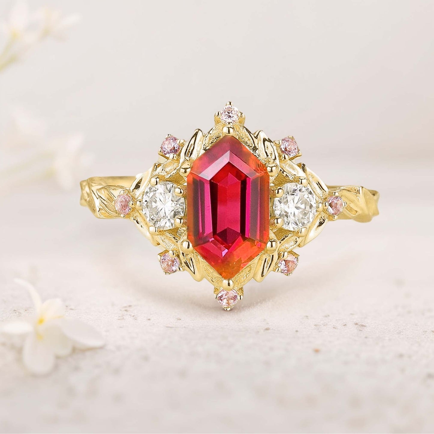 Unique floral engagement rings Long Hexagon Amethyst Cluster Wedding Ring Promise Ring For Women