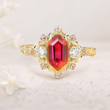 Unique floral engagement rings Long Hexagon Amethyst Cluster Wedding Ring Promise Ring For Women