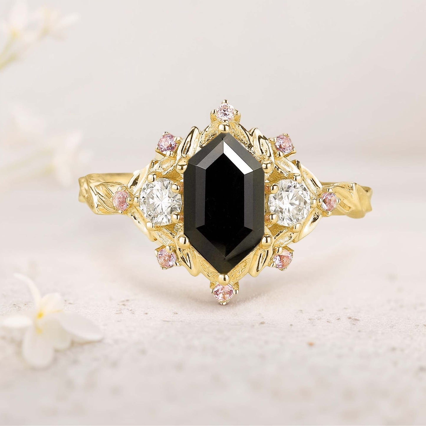 Unique floral engagement rings Long Hexagon Amethyst Cluster Wedding Ring Promise Ring For Women