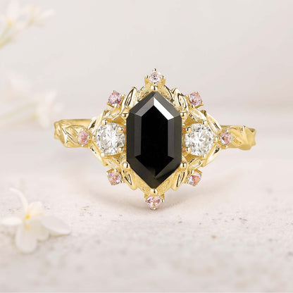 Unique floral engagement rings Long Hexagon Amethyst Cluster Wedding Ring Promise Ring For Women